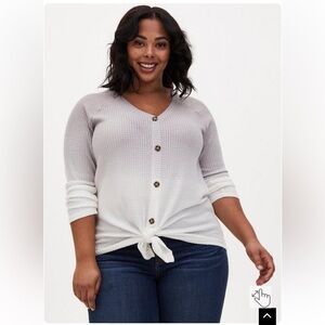 Waffle V-Neck Button-Front Long Sleeve Top Size 4X
